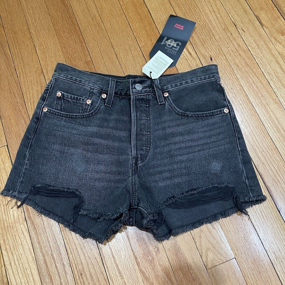 Levi’s Premium 501 Womens High Rise Frayed Cutoff Shorts Black Size 27 NEW W TAG